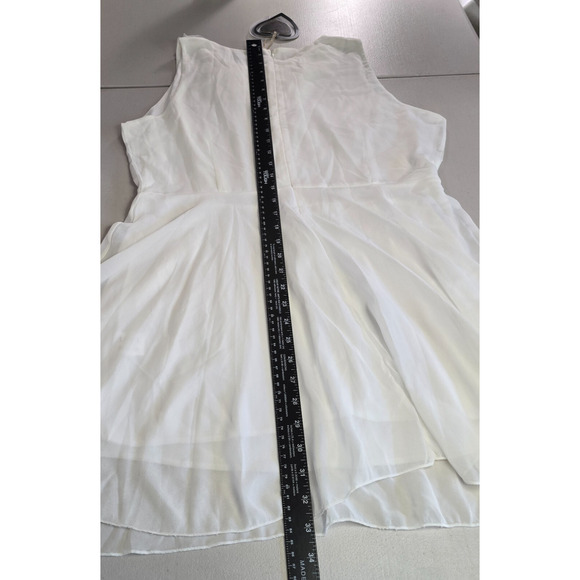 Club L Dress Women's 20 Cream - White Mini Sleeveless Sheer Lined Flowers Ruffle - Picture 9 of 16